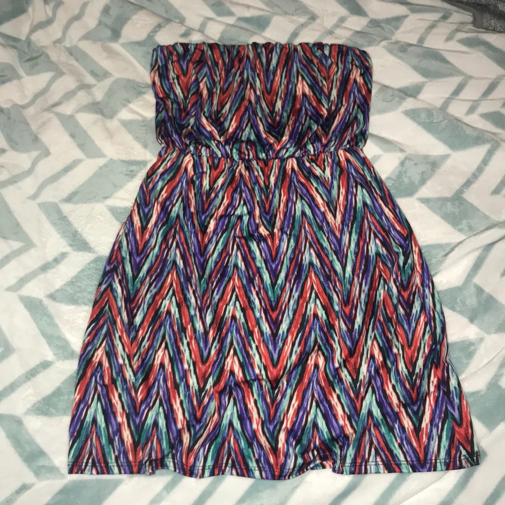 Zig Zap Striped Strapless Mini Dress